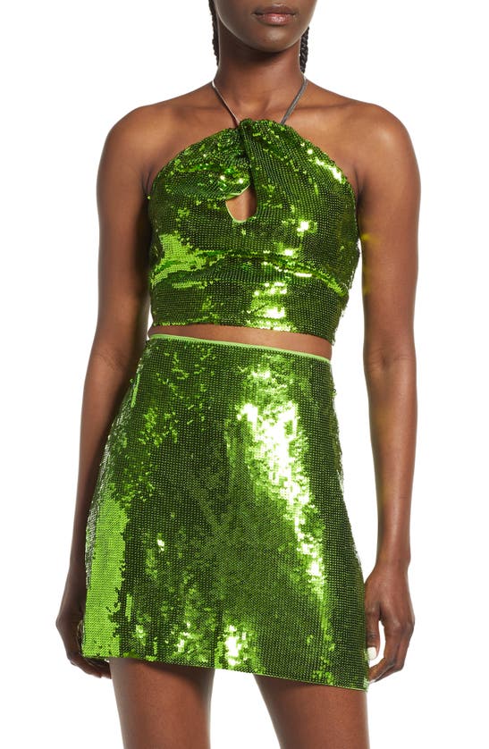& Other Stories Sequin Halter Neck Crop Top In Green Sequins | ModeSens