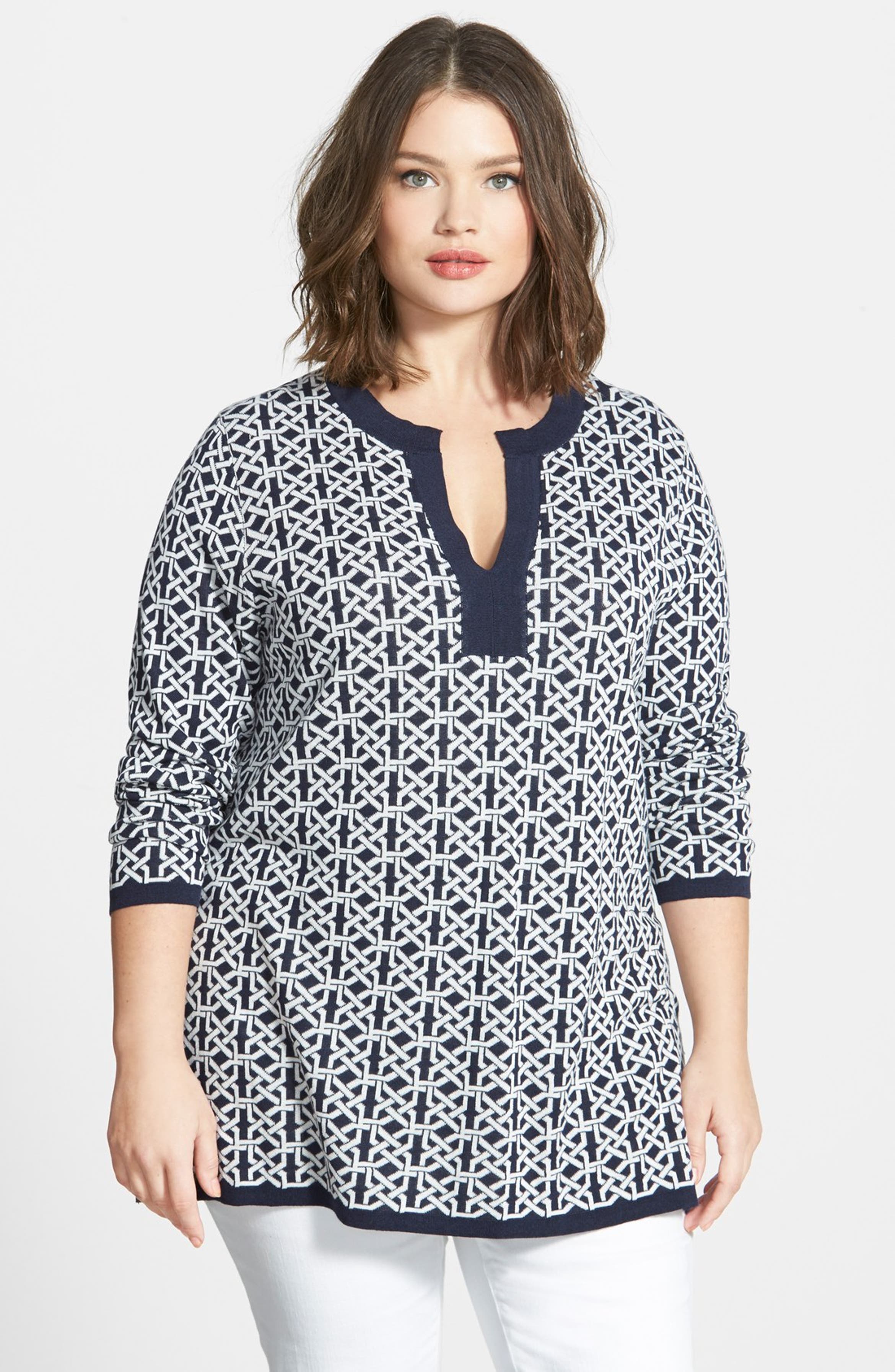 Foxcroft Jacquard Tunic Sweater (Plus Size) | Nordstrom