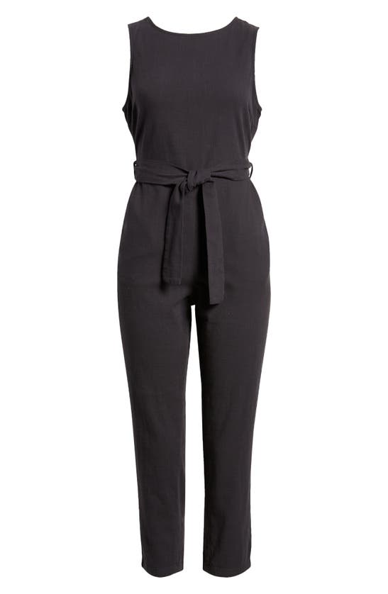 Shop Marine Layer Eloise Belted Sleeveless Jumpsuit In Faded Black