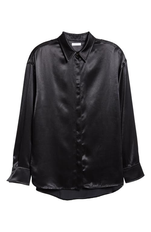 Shop Ferragamo High-low Satin Button-up Shirt In Nero