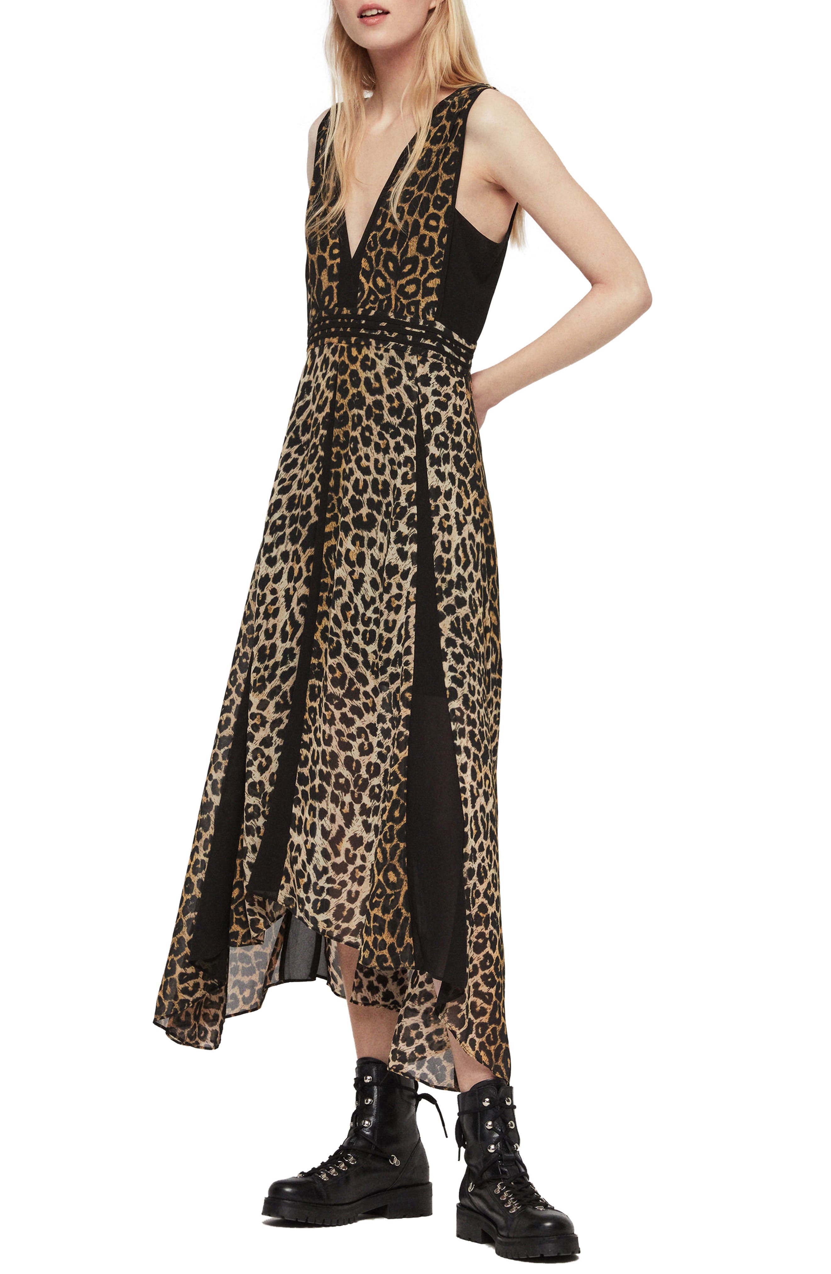 Allsaints Macella Leppo Leopard Print Dress, Brown