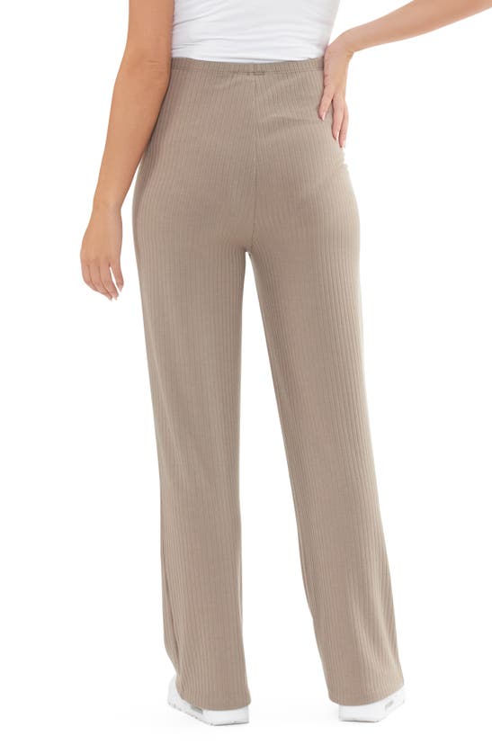 Shop Ripe Maternity Cindy Rib Straight Leg Maternity Pants In Taupe