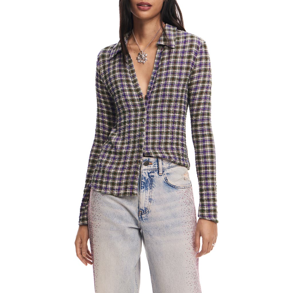 Desigual Niigata Plaid Button-up Shirt In Ivory/multi Plaid