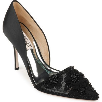Badgley Mischka Ophelia Beaded Floral Pointed Toe Pump, Black