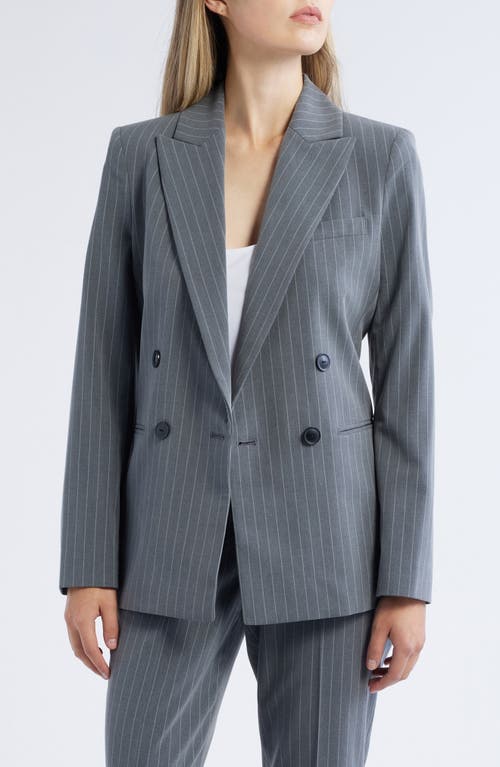 Tahari ASL Pinstripe Double Breasted Blazer in Grey Ivory 