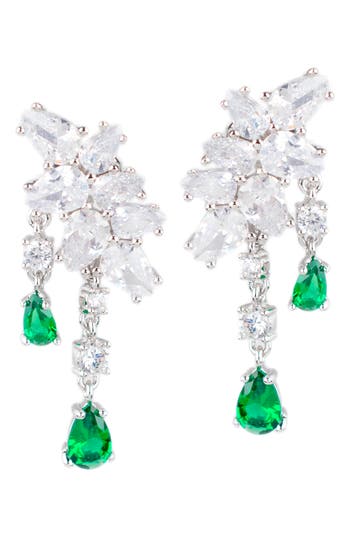 Cz By Kenneth Jay Lane Mixed Cubic Zirconia Cluster Double Drop Earrings In Green/silver