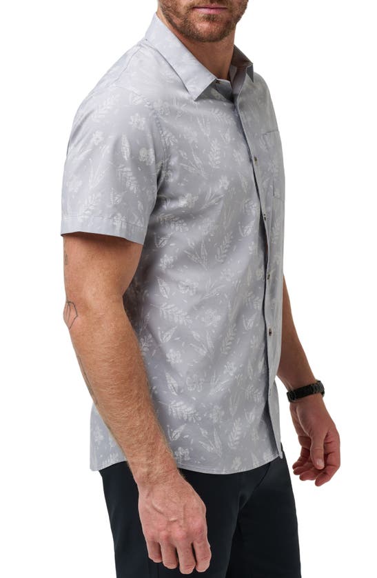 Shop Travismathew West Nowhere Floral Short Sleeve Stretch Button-up Shirt In Heather Sleet