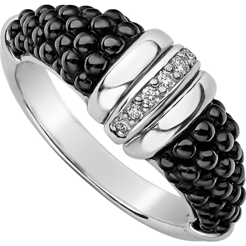 Lagos Black Caviar Diamond Tapered Ring In Silver/black