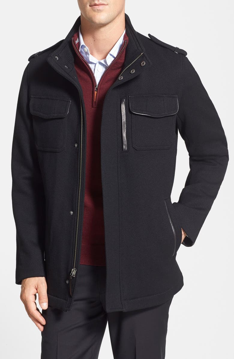 Cole Haan Leather Trim Wool Blend Military Jacket | Nordstrom