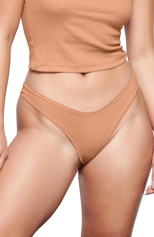 SKIMS Stretch Cotton Rib Dipped Thong in Sedona at Nordstrom, Size 3 X