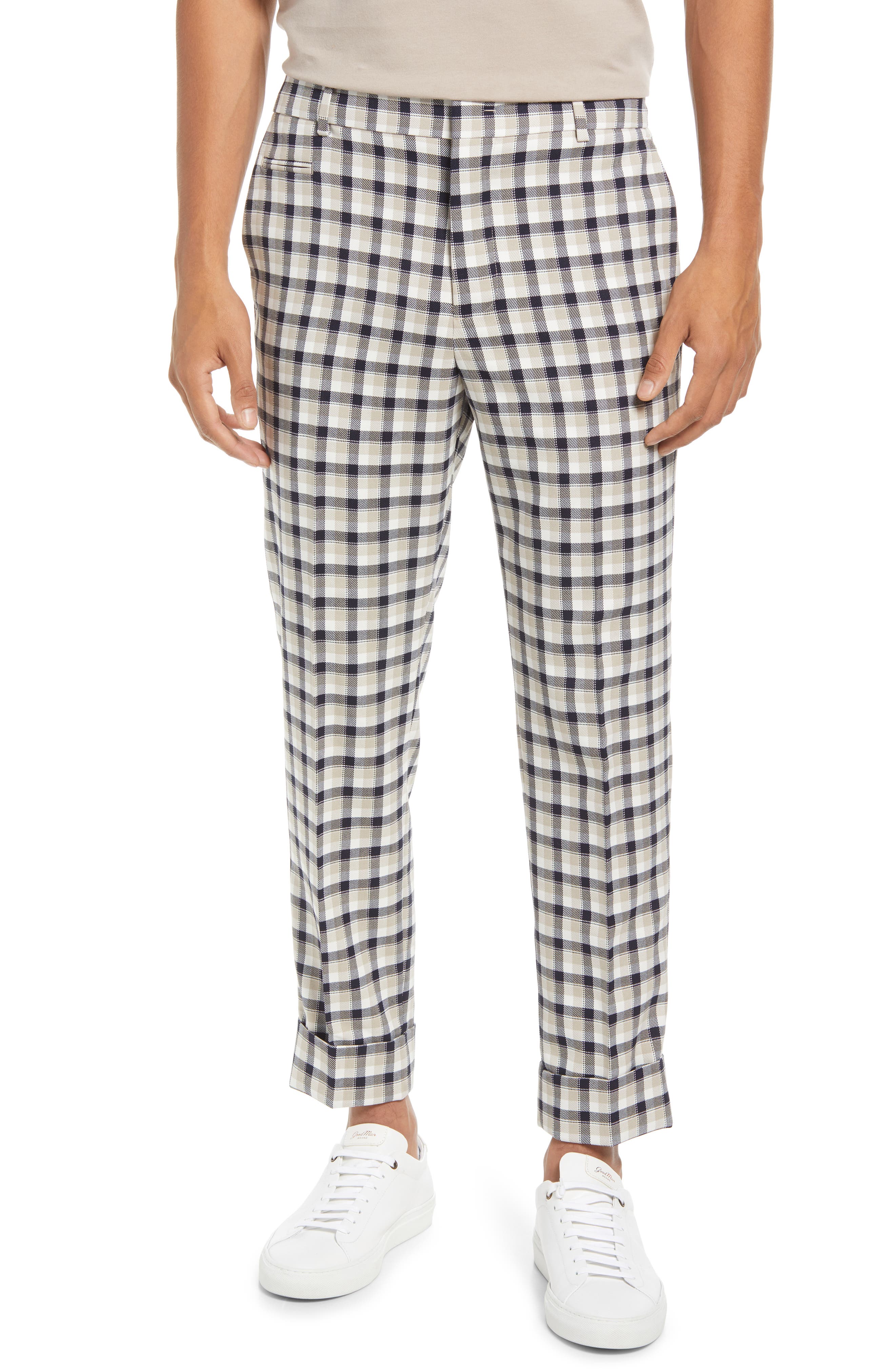 black plaid dress pants men