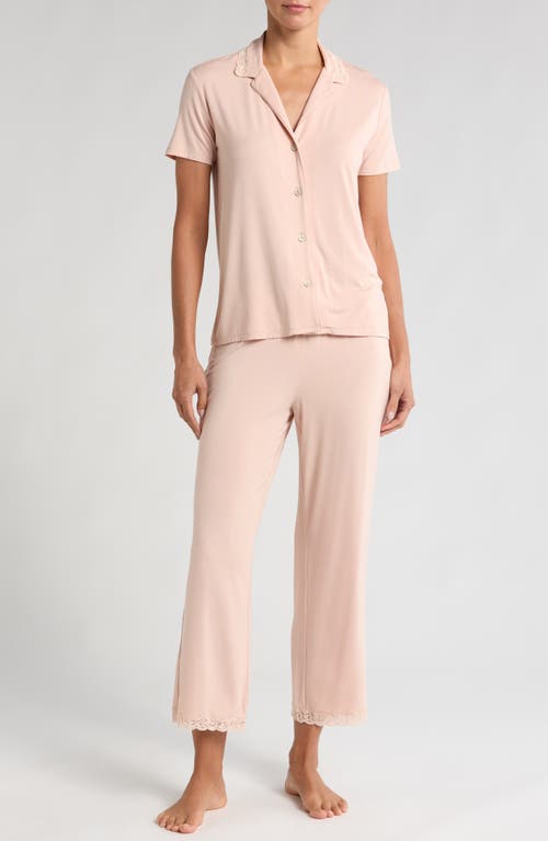 Natori Feathers Lace Trim Jersey Pajamas in Cameo Rose 