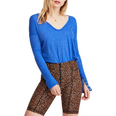 Free People Sienna Snap Cuff Cotton Blend Tee, Blue