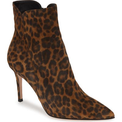 Gianvito Rossi Leopard Print Pointy Toe Bootie, Brown
