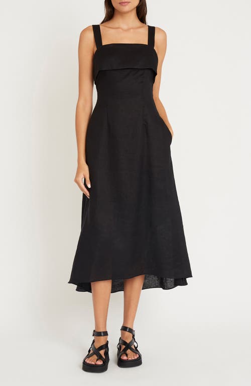 Luxely Huxely Linen Midi Dress In Black
