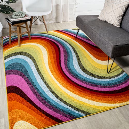 Jonathan Y Flow Abstract Swirl Area Rug In Red/yellow/blue
