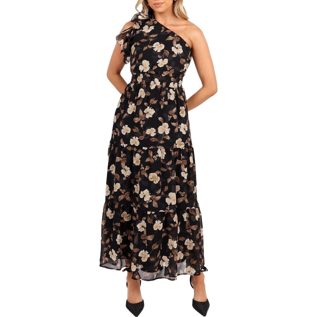 Petal And Pup Petal & Pup Layley Floral Print One-shoulder Maxi Dress In Black