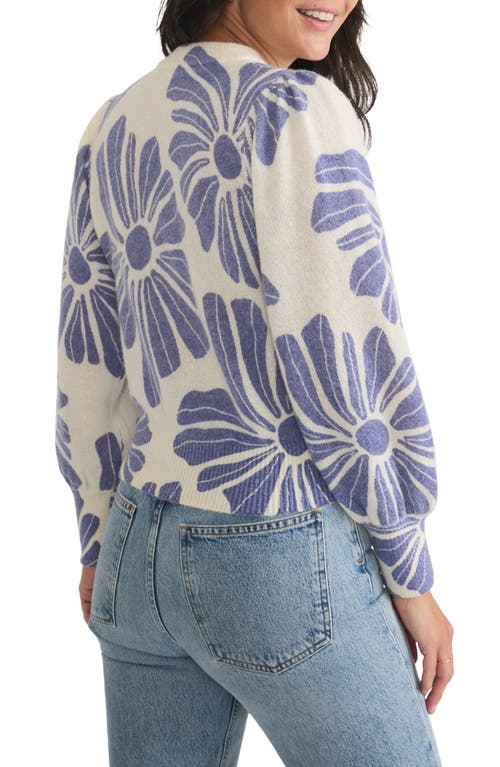 Shop Marine Layer Floral Print Balloon Sleeve Crewneck Sweater In Blue Floral