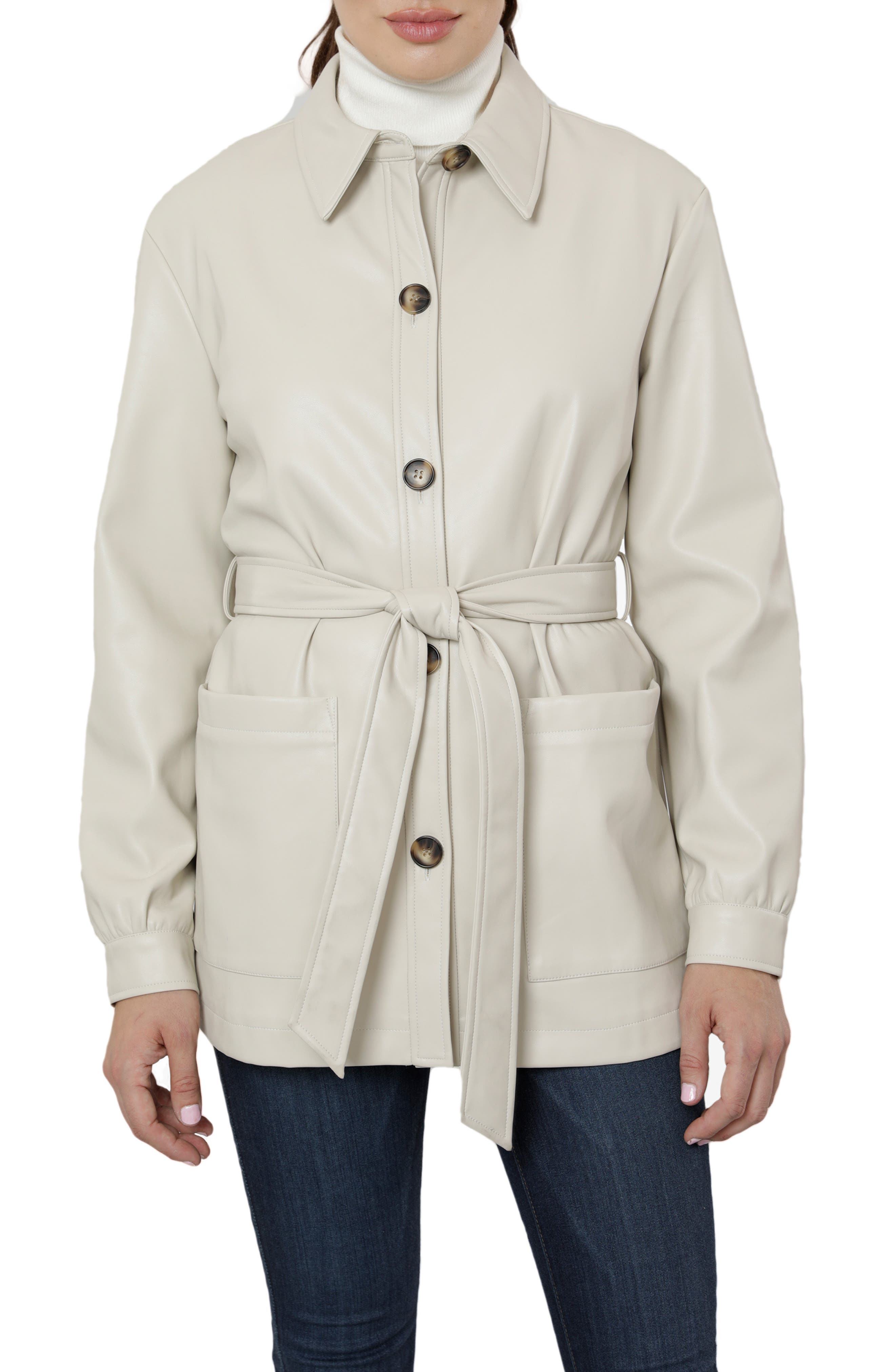 Dolce Cabo Vegan Leather Laser Cut Shirt in Ivory main image 1
