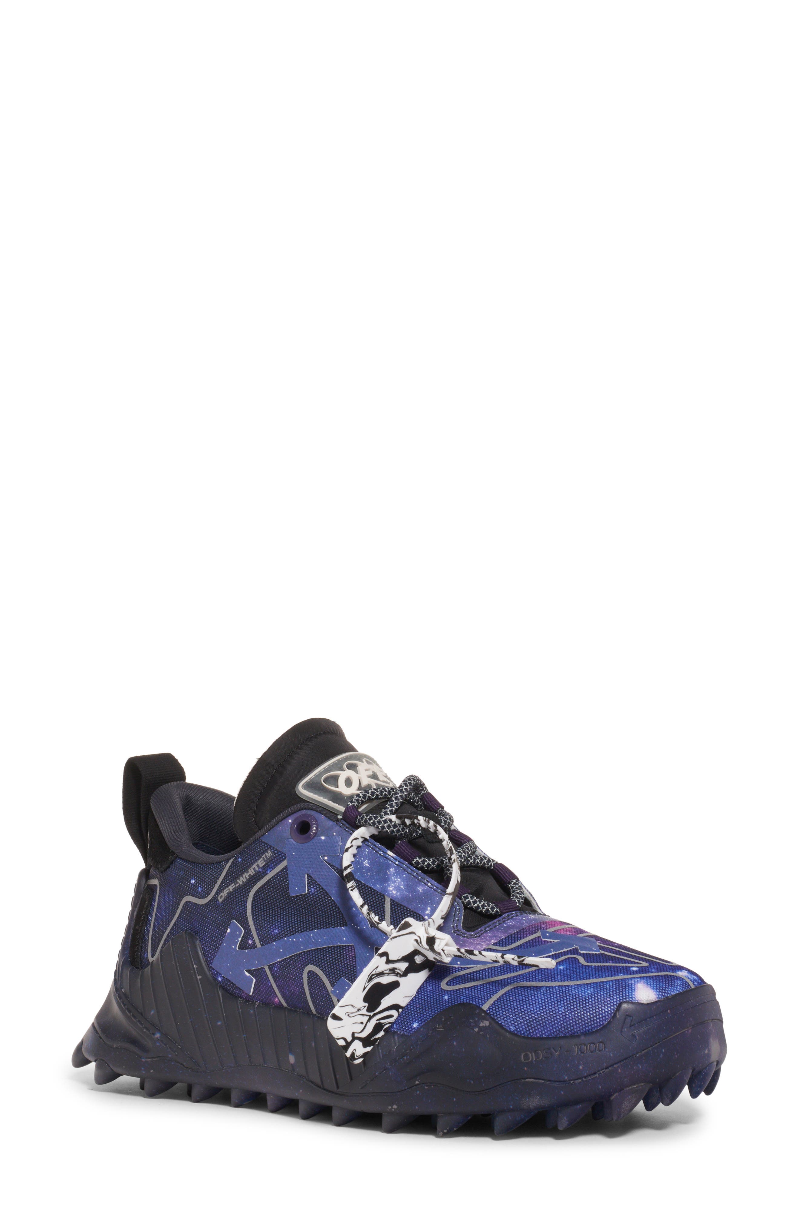 black and purple sneakers