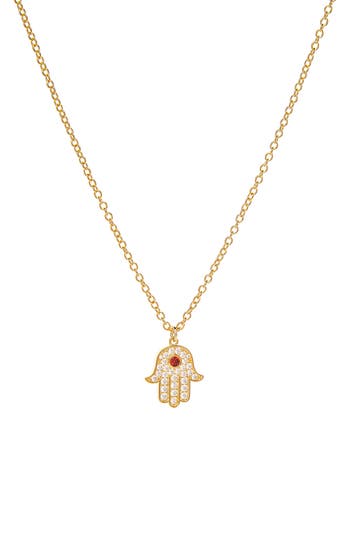 Shop Rivka Friedman Cz Hamsa Pendant Necklace In 18k Gold Clad/ruby Cystal