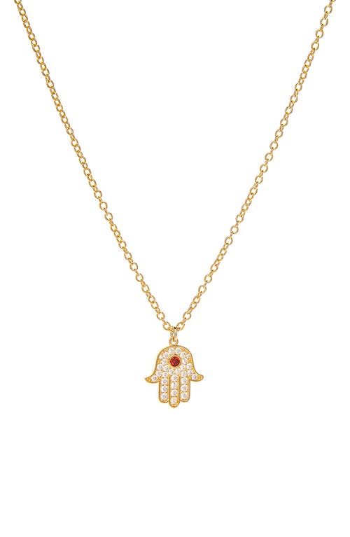 Shop Rivka Friedman Cz Hamsa Pendant Necklace In 18k Gold Clad/ruby Cystal