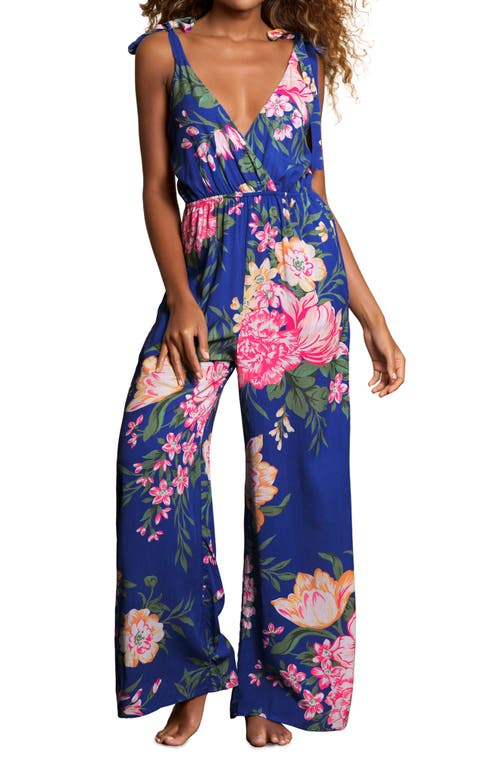Maaji Floral Low Back Cover-Up Jumpsuit in Blue
