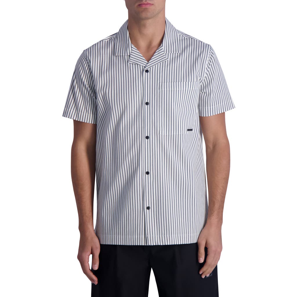 Shop Karl Lagerfeld Paris Stripe Short Sleeve Stretch Button-up Shirt In White/grey