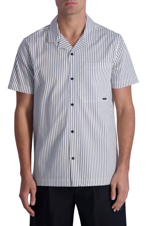 Stripe Short Sleeve Stretch Button-Up Shirt