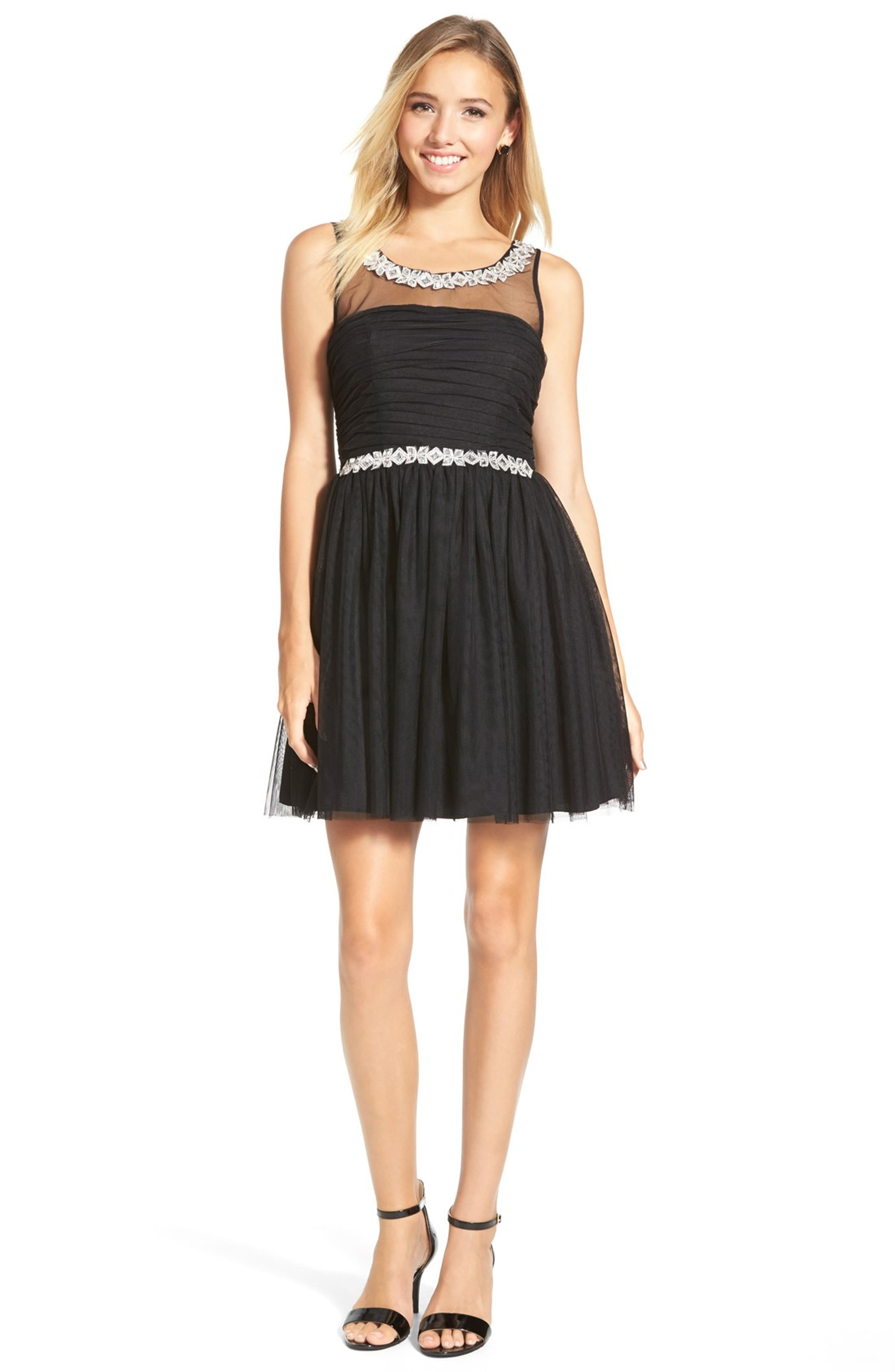 Way-In Embellished Illusion Fit & Flare Dress | Nordstrom