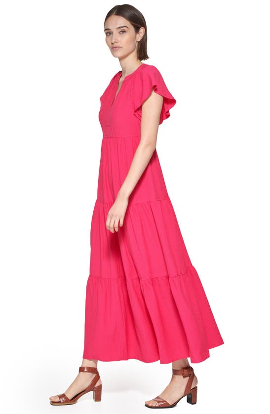 Shop Calvin Klein Tiered Gauze Maxi Dress In Lipstick