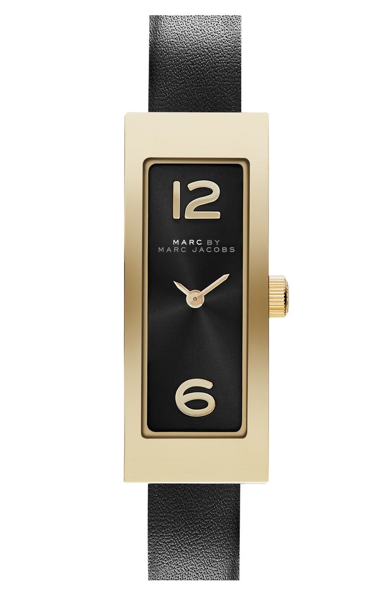 MARC JACOBS 'Logo Plaque' Leather Strap Watch, 16mm x 42mm | Nordstrom