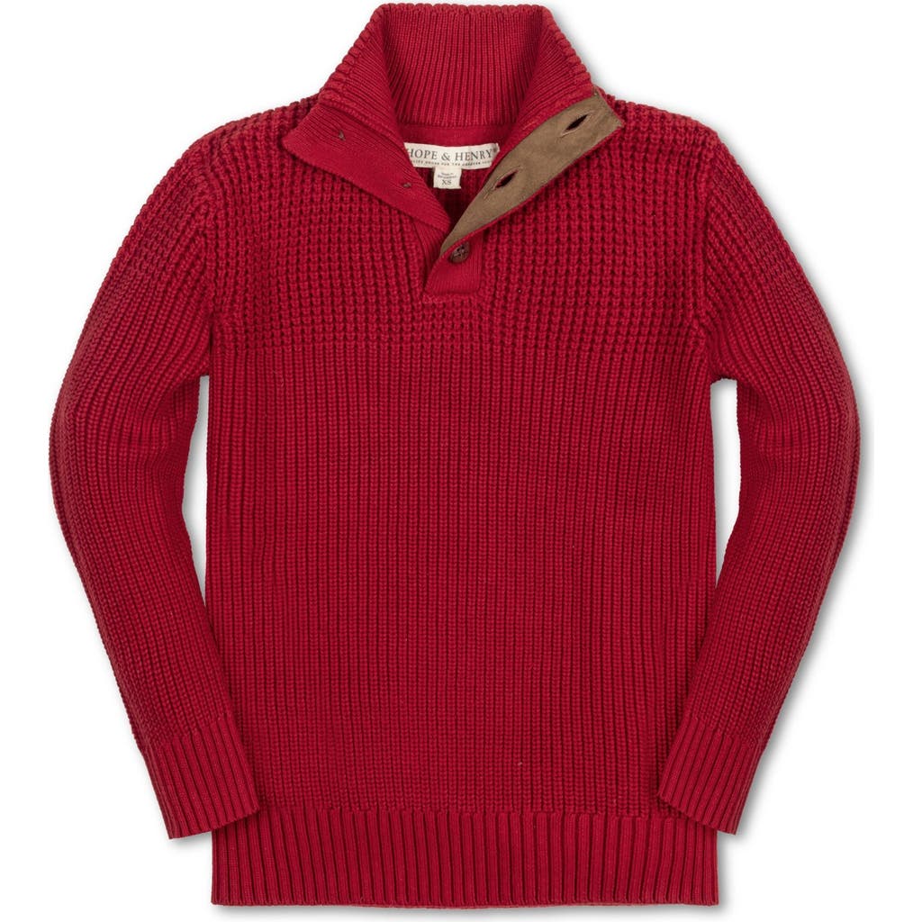 Hope & Henry Baby Boys' Organic Mix Stitch Mock Neck Sweater With Elbow Patches, Infant In Red Mix Stitch