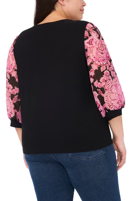 Cece Mixed Media Crepe Top In Rich Black