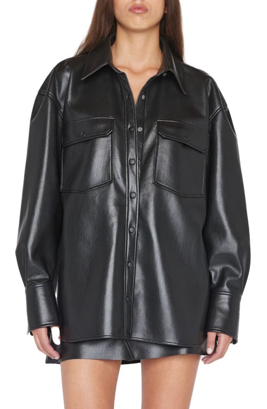 Frame Reycled Leather Shirt Jacket In Black