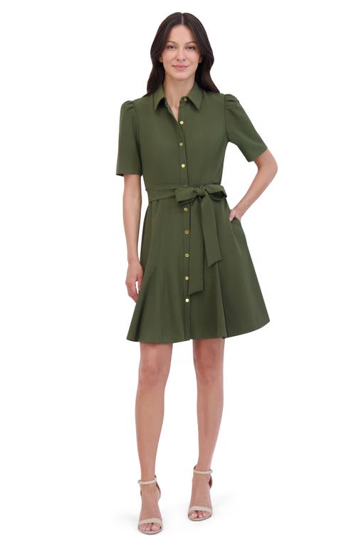 Shop Eliza J Puff Sleeve Shirtdress In Olive