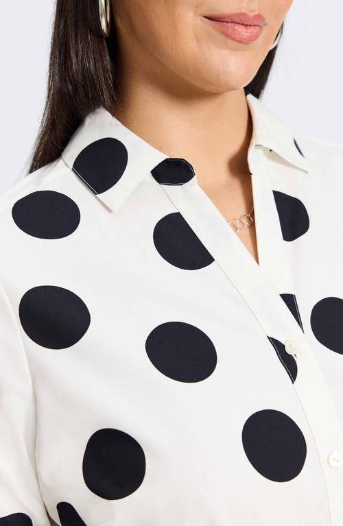 Shop Foxcroft Mary Dot Print Cotton Poplin Button-up Shirt In White/black