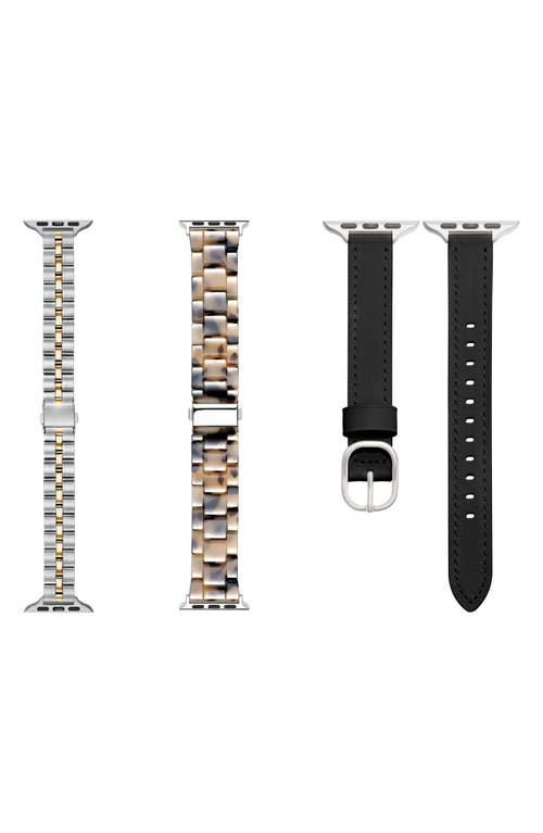 The Posh Tech 3-Pack 22mm Apple Watch® Watchbands in Silver/gold Tortoise Black