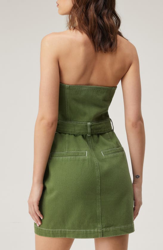 Nasty Gal Strapless Belted Twill Minidress In Khaki