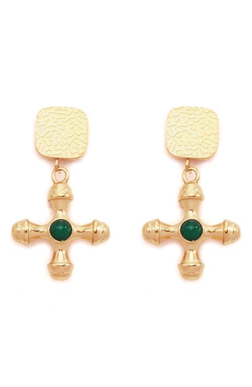 Turin Cross Drop Earrings in Emerald