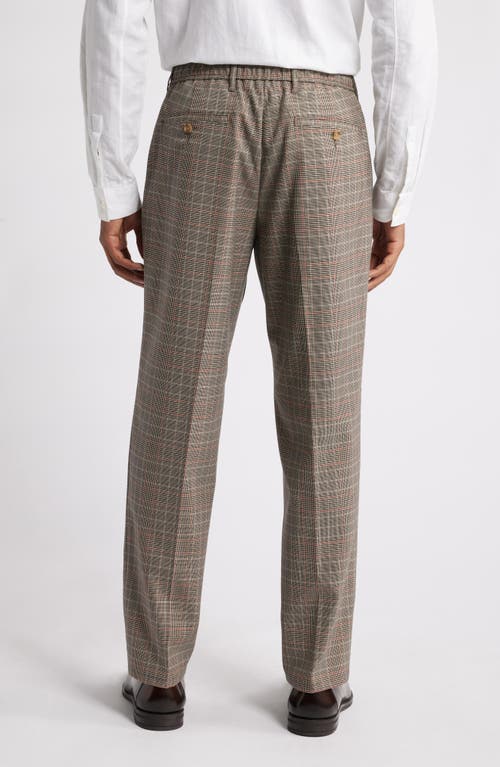 Open Edit Glen Plaid Flat Front Pants In Tan- Black Glen Plaid