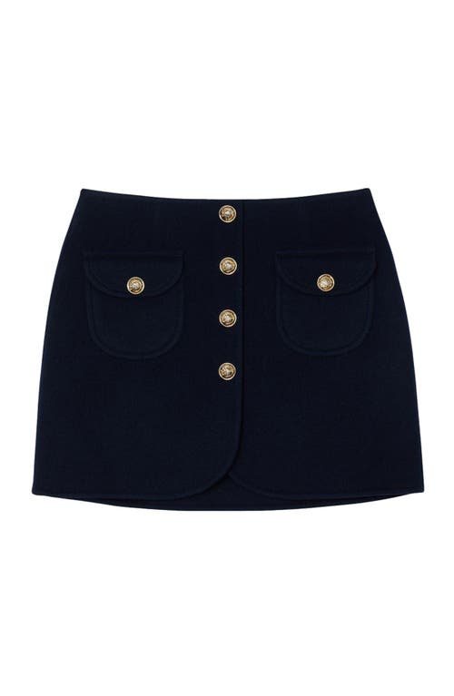 Shop Sandro Double-faced Short Wool Skirt In Navy Blue