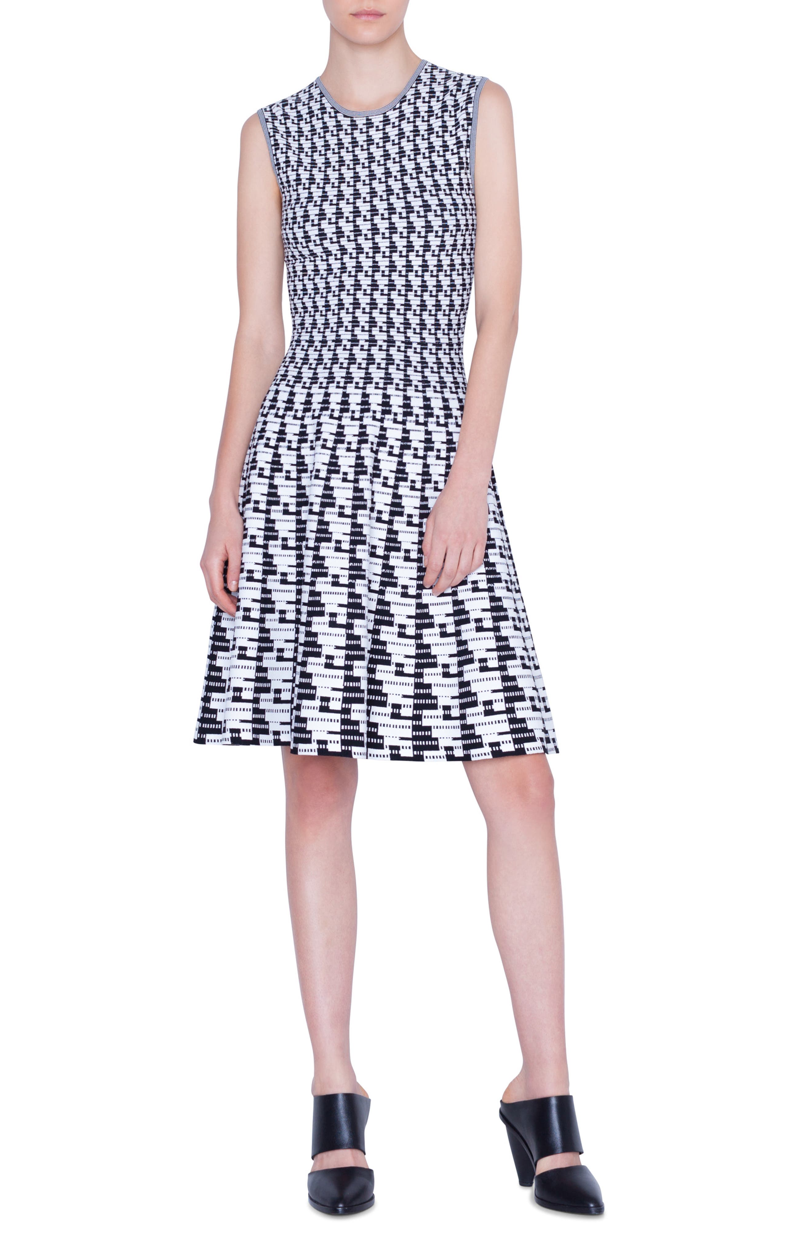 Akris Punto Soundboard Pattern Fit & Flare Dress, Black