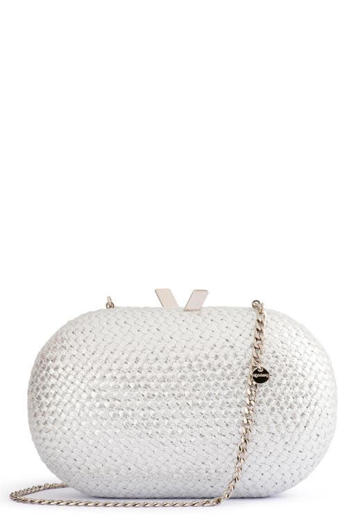 Lucia Woven Oval Frame Clutch in Silver