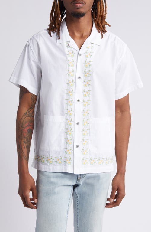 Obey Tres Embroidered Floral Camp Shirt In White