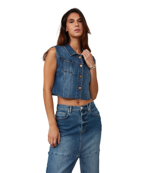 Lola Jeans Women's Gabbie-dis Cropped Denim Vest In Dim Sky