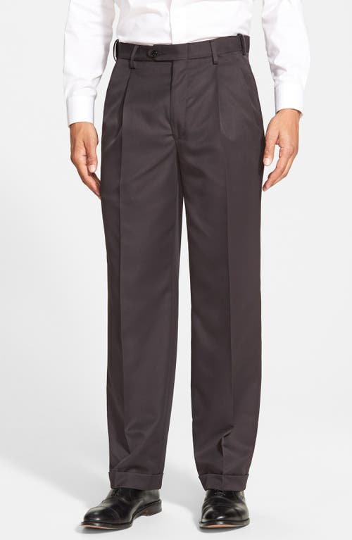Berle Self Sizer Waist Pleated Classic Fit Microfiber Trousers Black at Nordstrom, X Unhemmed