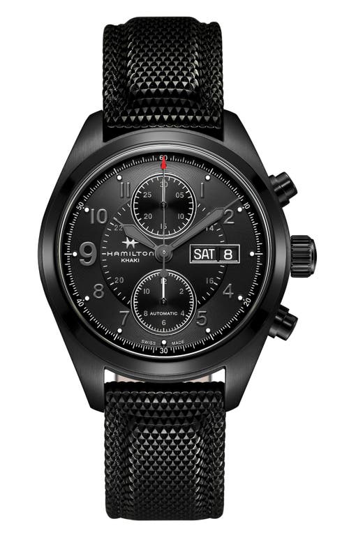 Hamilton Khaki Field Automatic Chronograph Silicone Strap Watch, 42mm in Black at Nordstrom