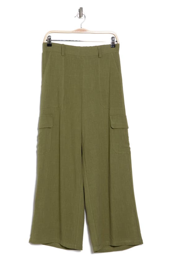 Shop Adrianna Papell Pull-on Wide Leg Cargo Pants In Avocado