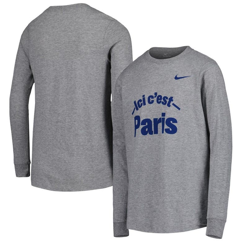 Nike Kids' Youth  Heather Gray Paris Saint-germain Core Long Sleeve T-shirt In Grey